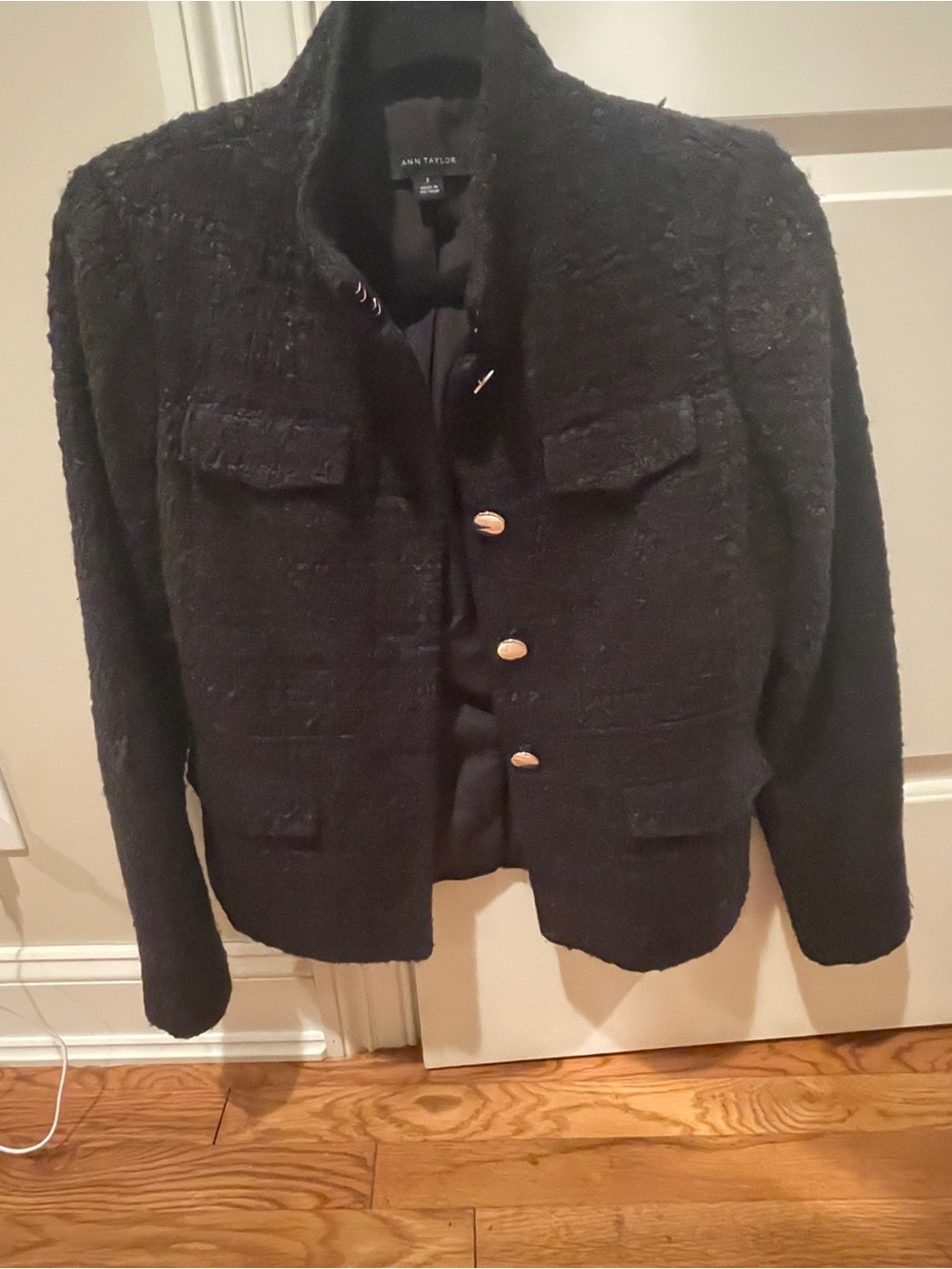 Ann Taylor Women's Black Textured Tweed Coat Blazer 2